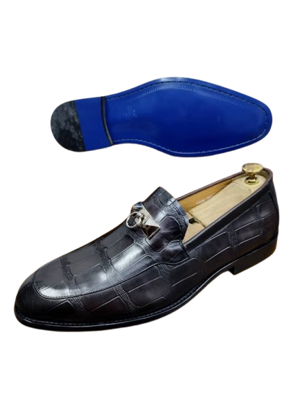 Men Dress Shoes - Leather - Grey Buckled