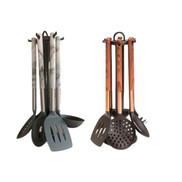 Ensemble d'ustensiles de cuisine 7 pièces - ROYAL SWISS - Marbre Gris - Résistant à la chaleur Jusqu'à 210°C - Marbre Gris