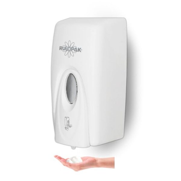 Distributeur manuel de savon liquide avec réservoir - Rulopak - 403215 - Blanc