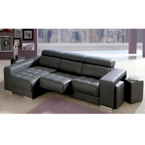 Canapé d'angle 7 places Shakira - Cuir synthétique - Avec 2 Poufs - Noir + horloge mural offert