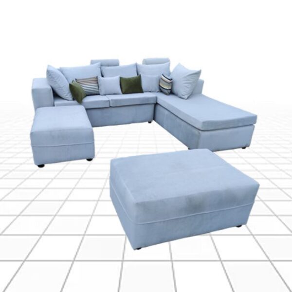 Canapé moderne en U avec pouf - Velours - 5 places - Beige