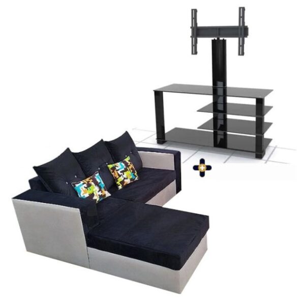 Pack canapé d'angle moderne - Velours norvegien - 3 Places Séparables - rouge et noir + Meuble tv