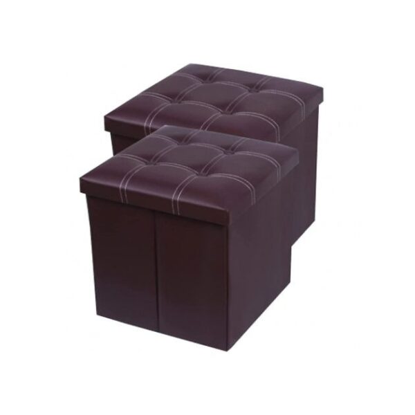 Lot de 2 Poufs en cuir - MAM07022304 - Marron