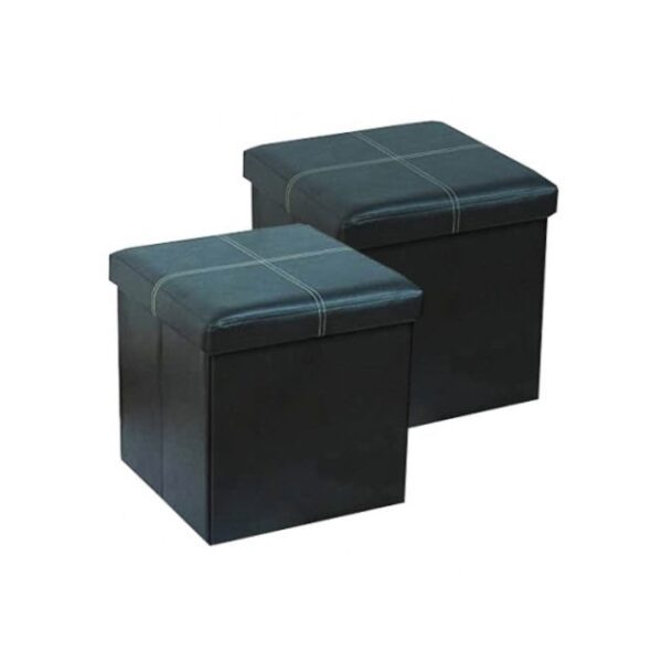 Lot de 2 poufs en cuir avec base tissu - MAM06022305 - Vert