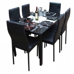 Salle à Manger 6 PLACES Démontable En Verre Noir