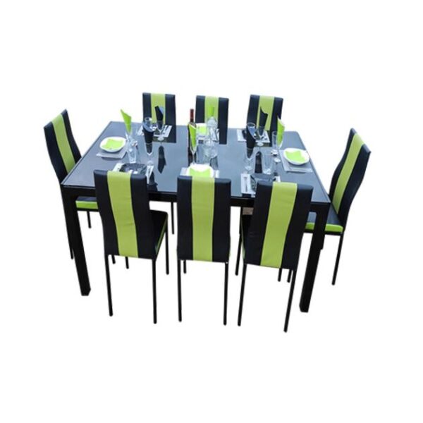 Salle à Manger avec 8 Chaises en cuir norvégien - 8BLGB -Noir/ Vert citron