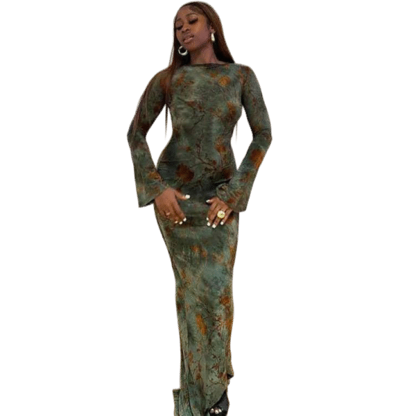 Elegant Backless Tie-Dye Maxi Dress