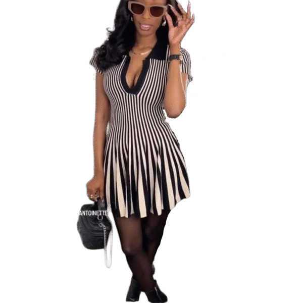 Striped Polo Flare Mini Dress
