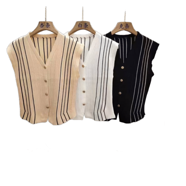 Elegant Sleeveless Striped Knit Vest