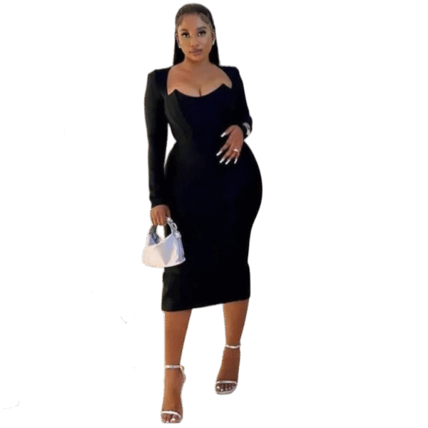 Black Long-Sleeve Bodycon Midi Dress