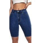 High-Waisted Denim Biker Shorts