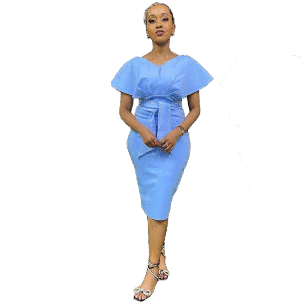 Sky Blue Elegance Belted Pencil Dress