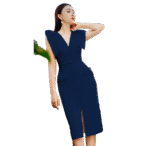 Sculpted Elegance Midi Dress – With Belt & Covered Button Detail – Image 2