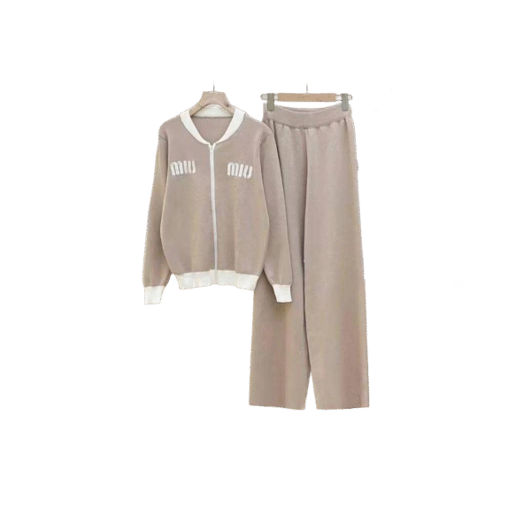 MIUMIU-Inspired Zip-Up Loungewear Set – 2-Piece Soft Knit