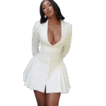 Deep V Blazer Mini Dress – Tailored Glamour – Image 2