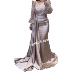 Sequin Lace Satin Gown – Draped One-Shoulder Elegance