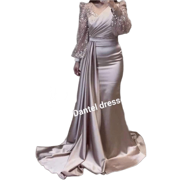 Sequin Lace Satin Gown – Draped One-Shoulder Elegance
